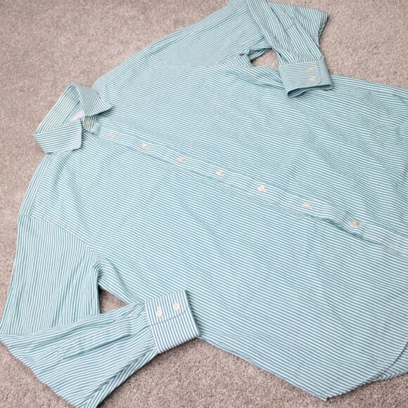 Charles Tyrwhitt Dress Shirt Mens 16 1/2, 34 Green/White Classic Fit L/S Button - Picture 7 of 13